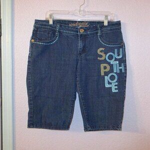 Vtg Y2K Southpole Jean Shorts Size 16 Bermuda Embroidered Stretch Denim Studs